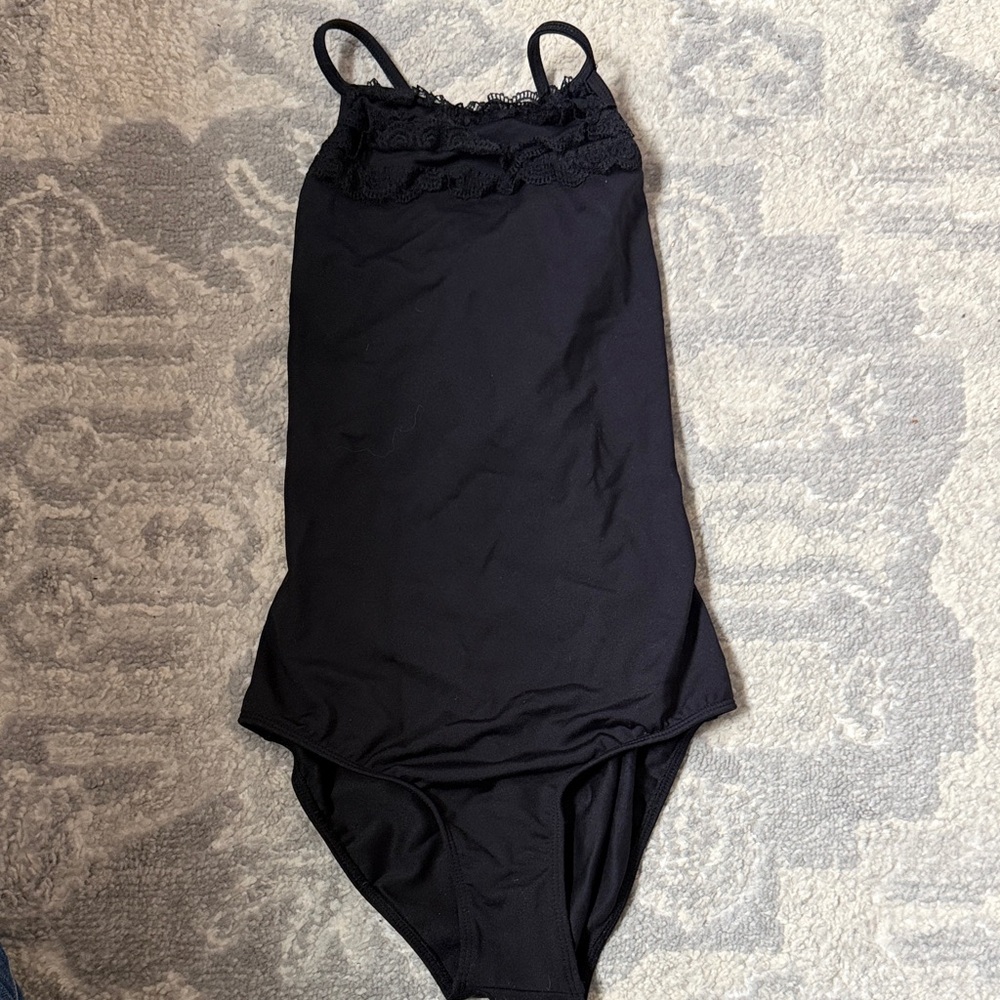 Black Lace-Trim Leotard for dance or gymnastics